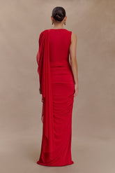 Amandine Ruched Slinky Maxi Dress - Ruby